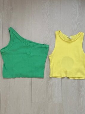Zara Girls Ribbed Tank Duo in Green & Yellow Bundle of 2